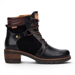 Pikolinos Schwarze Lederstiefel mit Reißverschluss und Schnürsenkel – San Sebastia