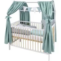 Baby-Delux Komplettbett Hausbett Babybett Komplettset Waffelpique Musselin, 12-tlg., Kinderbett 60x120 cm weiß Natur, Bettset verschiedene Designs