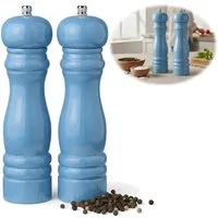 LS-LebenStil Salz-/Pfeffermühle iB Laursen Design Holz Mühlen Set Pazifik Blau 21cm Keramikmahlwerk, (2 Stück), Gewürzmühle grobes Salz schwarze Pfefferkörner Chili Muskatnuss