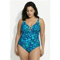 Ulla Popken Badeanzug Badeanzug Wassermuster Softcups Zierring recycelt