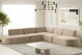 Ecksofa Designersofa PALMA Stoff Noel Beige Seite Universal