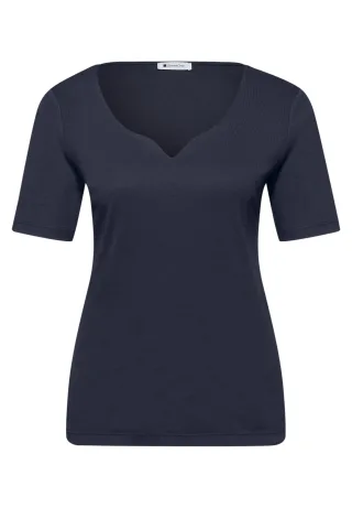 Street One - Basic T-Shirt mit Herzausschnitt shadowed navy - Gr. - 36