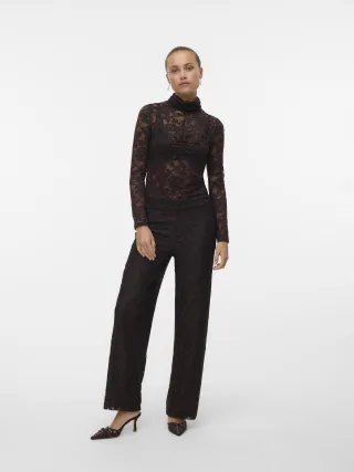 VERO MODA - VMNELINE LS HIGH NECK TOP JRS GA chocolate torte - Gr. - L