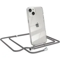 EAZY CASE Handykette Hülle mit Kette für Apple iPhone 13 6,1 Zoll, Slimcover Handykette Hülle mit Band Handykordel Clear Case Slim Grau