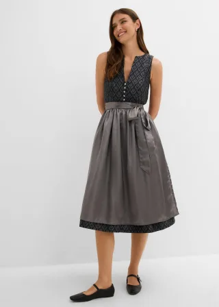 bonprix Dirndl mit Schürze (Doppelpack 2-tlg. Set), grau, Gr.54, Modernes Dirndl aus feinem Jacquard mit Kopfleiste und Schürze aus glänzendem Satin