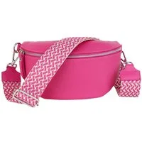 MIRROSI Bauchtasche Damen, Echtleder, Leder, Made in Italy, Umhängetasche, Brusttasche, (Schultertasche für jeden Anlass (1 Tasche & 2 Gurte), 3 Größen auswählbar), Crossbody Bag, Altrosa, gemusterten& verstellbaren Schulterriemen