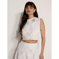 Apricot Spitzentop Crop-Top aus floraler Mesh-Spitze