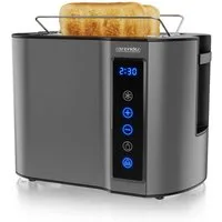 Arendo Toaster 2-Scheiben, Wärmeisoliertes Doppelwandgehäuse, Display Restzeitanzeige, 2 kurze Schlitze, für 2 Scheiben, 800 W, Kurzschlitz, Brötchenaufsatz, 7 Bräunungsgrade, Touchpanel