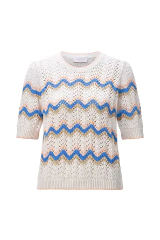 Rich & Royal - Crew NK Ajour Striped soft papaya - Gr. - L
