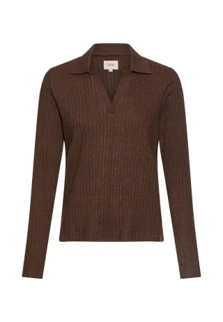 camel active - Jersey-Shirt mit geripptem Kragen brown melange - Gr. - S