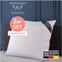 Excellent 3-Kammer-Kopfkissen Venedig, 1-tlg. oder 2 tlg. Hergestellt in Deutschland!, Füllung: weiße neue Daunen und Federn, Klasse I, 60% Daunen / 40% Federn (Außen), weiße neue Federn, Klasse I, 100% Federn (Innen), Bezug: feiner Daunen-Batist, 10
