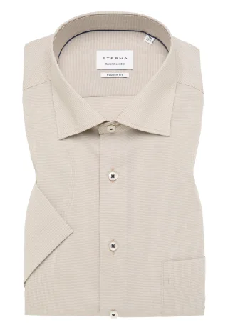 ETERNA - Hemd Pepita Kurzarm beige - Gr. - 39/Kurzarm