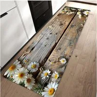 Primedeco Teppich Küchenteppich Holz und Gänseblümchen PVC rutschfest abwaschbar Läufer, Rechteckig, Höhe: 3 mm, Pflegeleicht & Wasserabweisend
