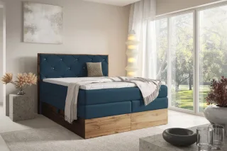 Boxspringbett Schlafzimmerbett NAVEL 160x200cm in Stoff Rouge Dunkelblau