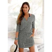 s.Oliver Jerseykleid mit Reißverschluss und 3/4-Ärmeln, mit Taschen, casual Sommerkleid, Minikleid, Viskosekleid, Druckkleid, Strandkleid