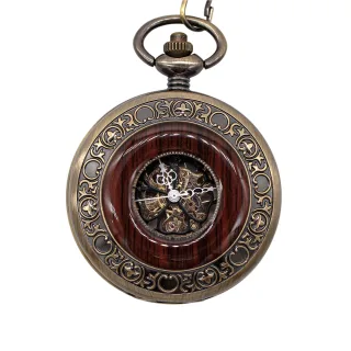 Taschenuhr im Vintage-Stil, bronzefarben, Holzskelett, Half Hunter-Legierung