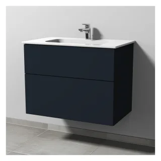 Sanipa 3way Keramik-Set Design Keramik-Waschtisch und Unterbau mit 2 Auszügen, Marine-Matt SP4801R
