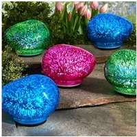 HAC24 LED Dekolicht 3er Set LED Leuchtsteine Dekostein Bodenleuchte Gartenleuchten, LED fest integriert, Klatweiß, Glas 17 x 14,5 cm Batteriebetrieben