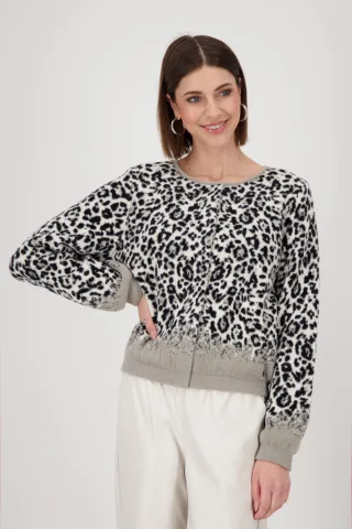 monari - Strickjacke mit Leopardenmuster greige gemustert - Gr. - 38
