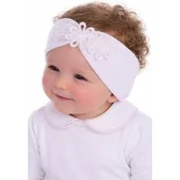 La Bortini Stirnband Stirnband Baby Kopfband in Weiß Creme Rosa für Taufe und Feste (Kopfschmuck für Mädchen) elastisch, weich, mit drei Blumchen