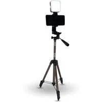 TronicXL Smartphone-Halterung 105cm Handy Stativ drehbar Smartphone Halterung mit Licht LED Lampe, (3-tlg., Wasserwaage integriert, drehbar, neigbar, schwenkbar)
