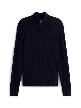 Tommy Hilfiger - Troyer mit Zopfmuster blau - Gr. - M