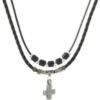 KARMA Kette mit Anhänger mehrreihig Surfer Style Kreuz Schwarz Herren PU Leder (Geschenk für Ihn Lederkette, Herrenhalskette modern), Halskette Herrenschmuck Männer