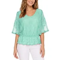 dy_mode Spitzenbluse Damen Sommerbluse mit Spitze Kurzarm Oberteil Einfarbig Transparent in Unifarbe, transparenten Ärmel