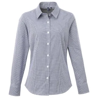 Premier Womens/Ladies Gingham Langarmhemd (Marine/Weiß)