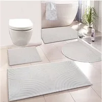 my home Badematte Juna, Badvorleger, Badezimmer Teppich, Zen, Scandi, Boho, Höhe 15 mm, rutschhemmend beschichtet, fußbodenheizungsgeeignet, Baumwolle, halbrund, Baumwolle, Hoch-Tief-Effekt, weich