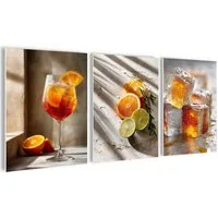 artissimo Mehrteilige Bilder Wandbilder-Set 3er-Set Küche / moderne Küchendeko / Esszimmer, Stillleben: Cocktail Aperol Spritz in orange beige