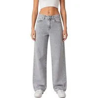 Ital-Design Weite Jeans Damen High-Waist Wide-Leg Jeans Casual Look (91767217) Nieten Stretch High Waist Jeans in Hellgrau