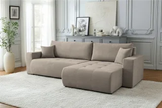Ecksofa Schlafsofa Sofa ARMARI in Stoff Wind Taupe Ottomane Links