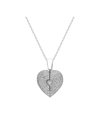 Dkeniz Anhänger mit Kette 925/- Sterling Silber rhodiniert Glänzend 38+5cm Zirkonia Weiß