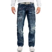 Kosmo Lupo 5-Pocket-Jeans Herren Regular Fit Hose Stonewashed KM8002 (1-tlg) mit stilvollen Nieten am Oberschenkel