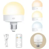 MUPOO LED Nachtlicht LED Glühbirne USB Dimmbar, Schranklicht E27 Akku Aufladbar Batterie, 3 Farben, LED fest integriert, Fernbedienung mit Wiederaufladbare & Timing