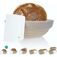 riijk Gärkorb Gärkörbchen inkl. gratis Teigschaber, (Peddigrohr Korb mit waschbarem Leineneinsatz), Brotkorb oder zum gären von Brot