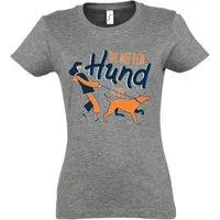 Youth Designz T-Shirt Die Mit Dem Hund Geht Damen Shirt mit lustigem Hunde Frontprint