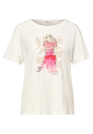 Street One - T-Shirt mit Rundhals und Print off white - Gr. - 36