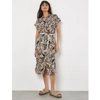 Apricot Midikleid Mixed Animal Print Shirt Dress mit Kordel