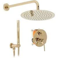 wohnwerk.idee Duschsystem Duschgarnitur Regendusche Unterputz Gold Matt Poliert Lungo