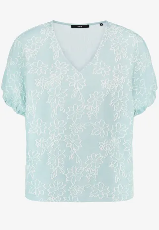 zero - Shirt mit Blumen-Stickerei Blue - Gr. - 40
