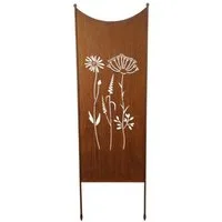finehomegarden Gartenstecker Stele Metall Wildblume Sichtschutz Edelrost Windschutz Outdoor H165cm B52cm Dekowand Garten / Paket-Sperrgut
