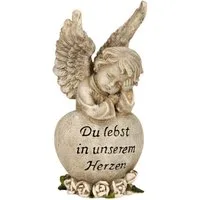 MF Grabkerze Grabengel mit Spruchherz Du lebst in unserem Herzen – 18,5 cm (7459-tlg)