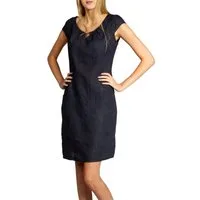 Caspar Sommerkleid SKL020 knielanges Damen Sommer Leinenkleid mit eleganter Metallspange Luftig leicht, figurumspielende Form, mit seitlichem Jersey-Einsatz