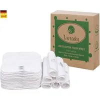 Montegoni Waschhandschuh 100 % Baumwolle Frottee wiederverwendbare Babytücher, (Flanell-Waschlappen 25er Pack - 15x15cm - Weiß), parfümfrei waschbar ultraweiche und super saugfähige