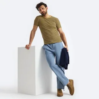 Kurzarm-Streifenshirt mit Struktur, Herren,  Braun, Viskose/Polyester-Mischung, by Lands' End