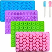 FOUORTUNATE-BEE Silikonform 4er Set Silikon-Gummibärchenform mit Tropfer für DIY Süßigkeiten, (4-tlg), Silikonformen für Schokolade, Donuts & Gummibärchen – 4 Stück