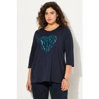 Ulla Popken T-Shirt Shirt Herzmotiv A-Linie V-Ausschnitt 3/4 Arm.