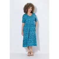 Ulla Popken Midikleid Jerseykleid Volants A-Linie V-Ausschnitt Halbarm